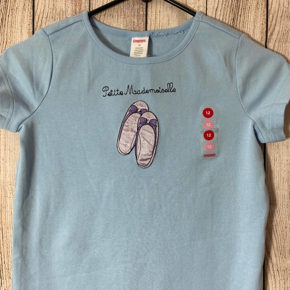 Gymboree Petite Mademoiselle Blue Ballet Slippers T-shirt FLAW nwt Size 12 - Picture 2 of 6